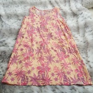 Yellow dress with pink tropical print